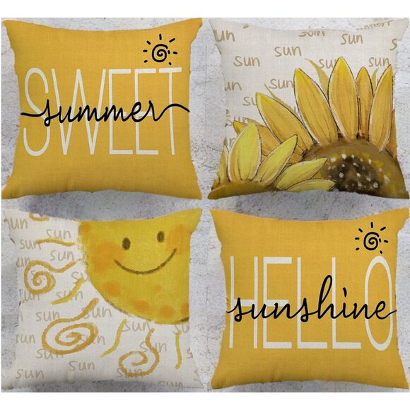 Summer Decorative Pillow Covers Throw Cases Farmhouse Accent Floral Decor 18" - Picture 1 of 4
